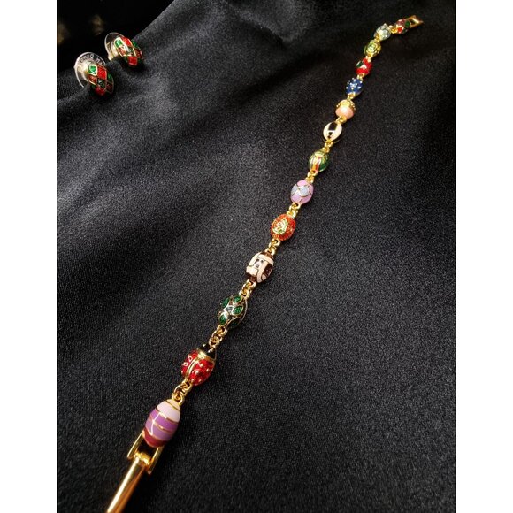 Vintage Joan Rivers Classics Collection Bracelet & Clip-On Earrings Set Cloisonn - Picture 4 of 5